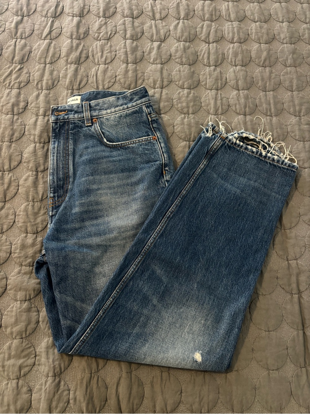 Balenciaga Women's Blue Wide-Leg Frayed Hem Jeans